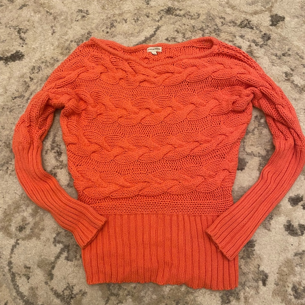 Peach orange women’s XS Cableknit sweater Boston proper
